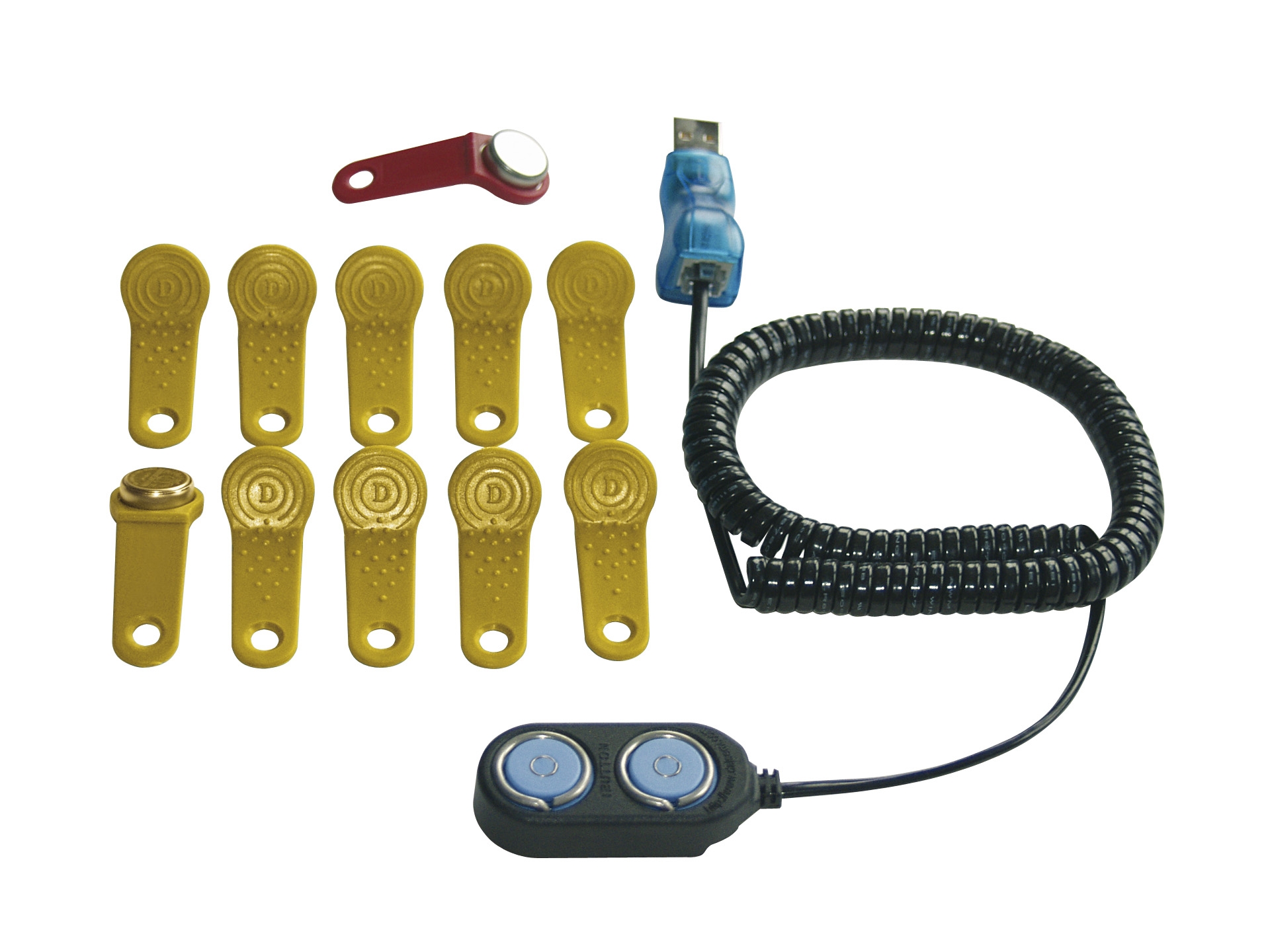 Schlüsselset mit Masterschlüssel und 10 Benutzerschlüssel sowie Schlüssel-Leser, Adapter, Elektronik